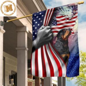 Rottweiler With American Flag Patriotic Dog Owner July 4Th Independence Day Holiday Decor 2 Sides Garden House Flag