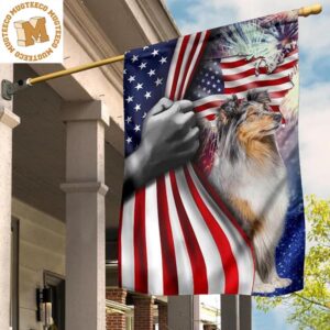 Sheltie With American Flag Patriotic Dog Owner 4Th Of July Holiday 2023 House Decor 2 Sides Garden House Flag