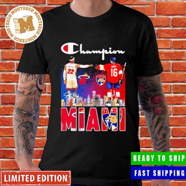 The champion Jimmy Butler And Barkow MiamI Sports 2023 Signatures Unisex T-shirt