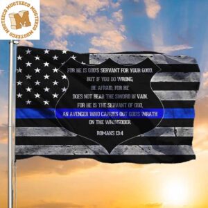 Thin Blue Line American Flag Romans 13 4 Flag For Christian Front Door Decor Gift For Cops 2 Sides Garden House Flag