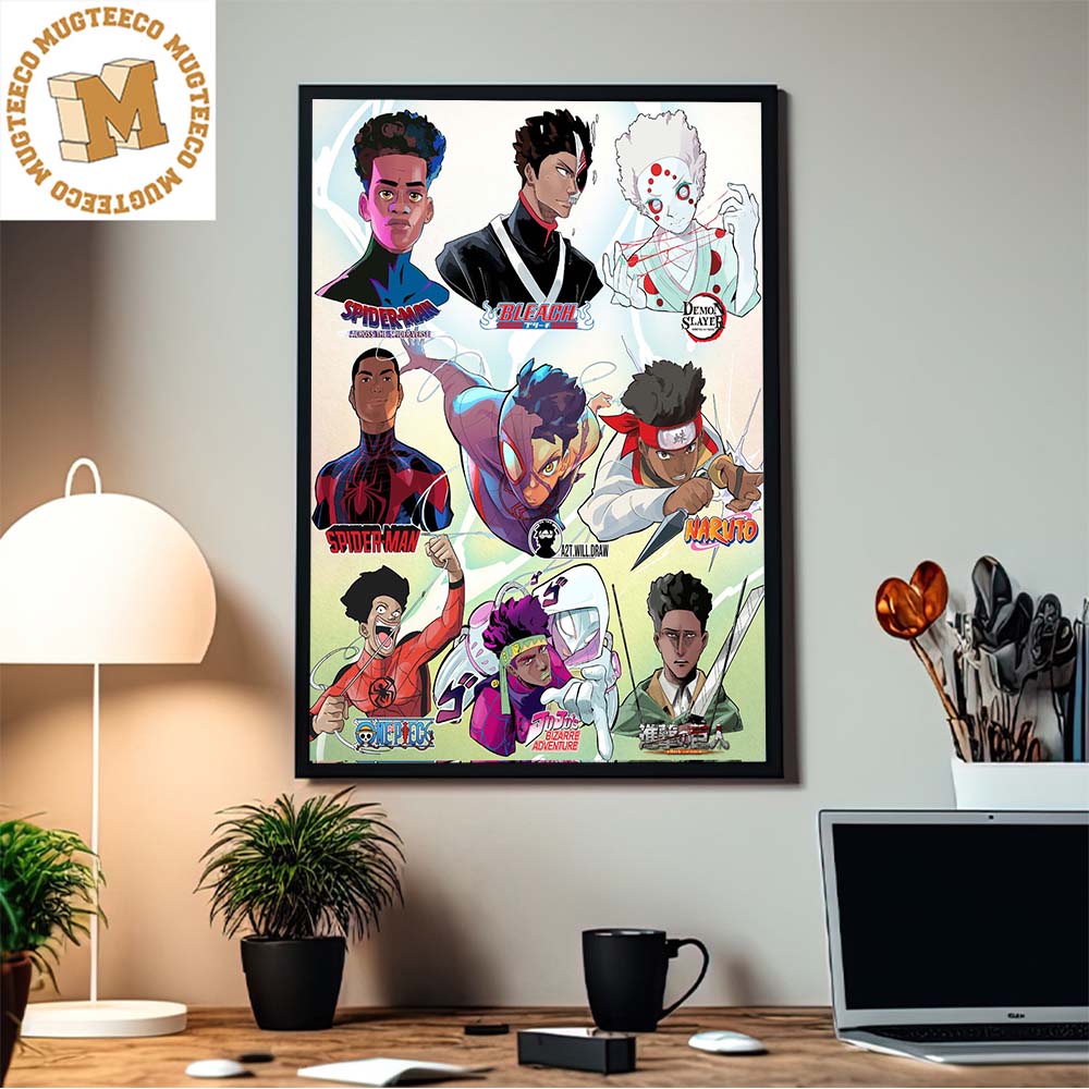 Miles Morales Spider Man Across The Spider Verse In 9 Manga Art Styles Home Decor Poster Canvas