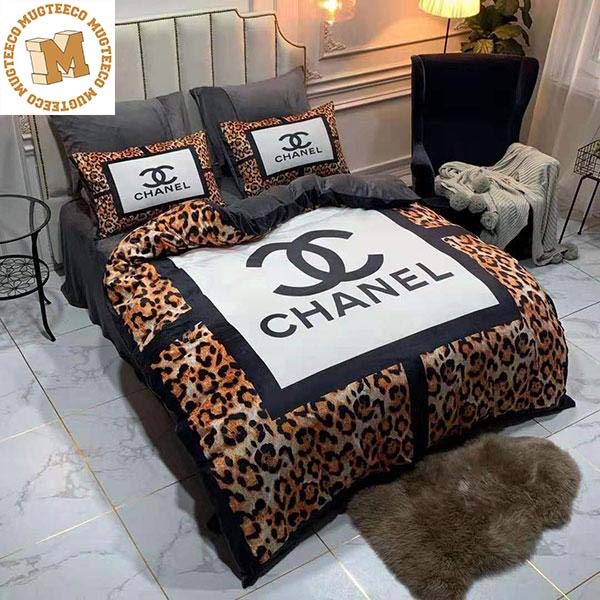 Best Chanel Logo In Leopard Print Bedding Set - Mugteeco