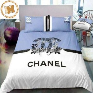 Best Chanel Mint And White With Flower Logo Bedding Set