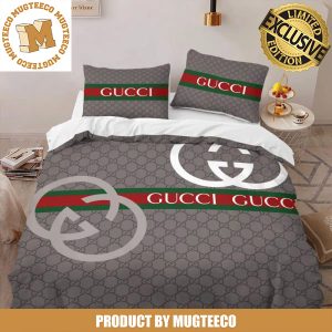 Best Gucci Big Logo With Vintage Web Stripe In Grey Classic Monogram Background Bedroom Set