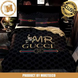 Best Gucci x Mickey Mr Gucci Logo With Vintage Web In Black Monogram Background Bedroom Set