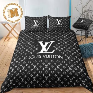 Best Louis Vuitton Big Logo In Classic Black Monogram Background Bedding Set