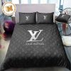 Classic Louis Vuitton Big Logo In Basic Red Background Bedding Set Queen Size