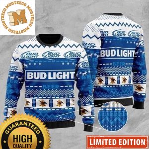 Bud Light Beer Logo And Cans Christmas Knitting Pattern Holiday Ugly Sweater 2023
