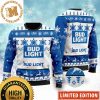 Bud Light Beer Lover Snowflakes And Deer Pattern White And Blue Christmas Ugly Sweater