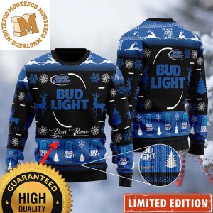 Bud Light Big Logo With Reindeer Detail Personalized Black Christmas Ugly Sweater