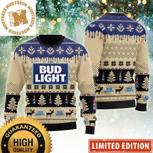 Bud Light Big Logo With Snowflakes Pine Tree And Reindeer Pattern Vintage Holiday Ugly Sweater 2023