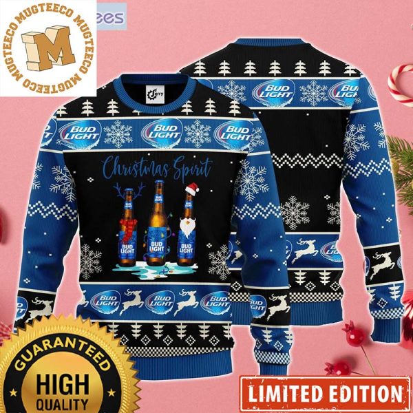 Bud Light Christmas Spirit Beer Bottles For Beer Lovers Holiday Ugly Sweater 2023