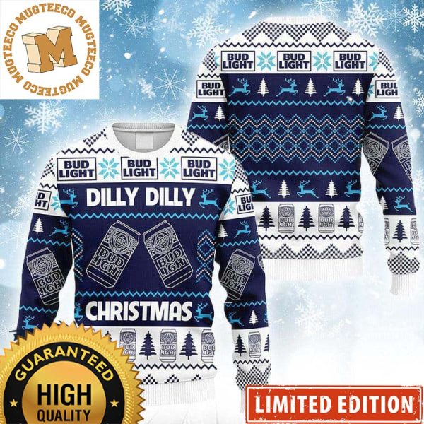 Bud Light Navy And White Dilly Dilly Christmas Holiday Ugly Sweater 2023
