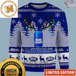 Bud Light Reinbeer Platinum Reindeer Funny Blue Christmas Ugly Sweater 2023