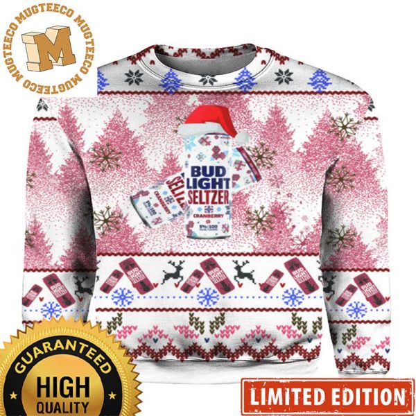 Bud Light Seltzer Crandberry Pink And White Christmas Ugly Sweater 2023