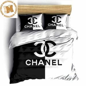 Chanel Black And White Big Logo Splited Basic Queen Bedding Set
