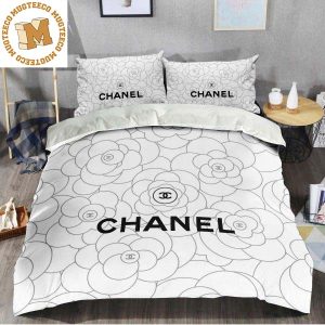 Chanel Black Signature Flower In White Background Bedroom Set