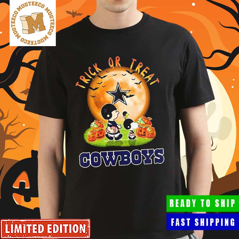 Dallas Cowboys Peanuts Snoopy Trick Or Treat Pumpkin Moon Dallas Cowboys  Halloween Vintage Shirt - Mugteeco