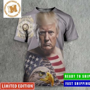 Donald Trump Mugshot With USA Flag And Eagle Tattoo All Over Print Shirt