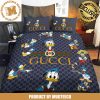 Gucci Big White Loo With Navy And Red Vintage Web In Beige Monogram Background Bedding Set Queen