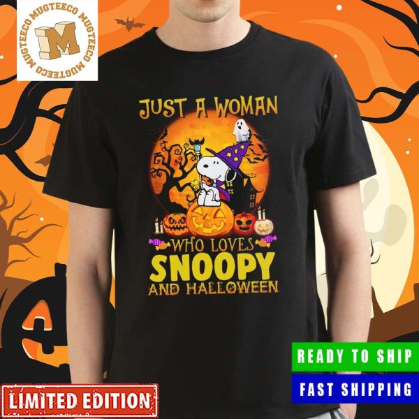 Just A Woman Who Loves Snoopy And Halloween Classic T-Shirt