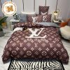 Louis Vuitton Big Logo In Black Monogram Background Comforter Bedding Set