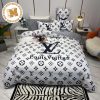 Louis Vuitton x Supreme Teddy Bear With Blue Monogram In White Background Bedding Set