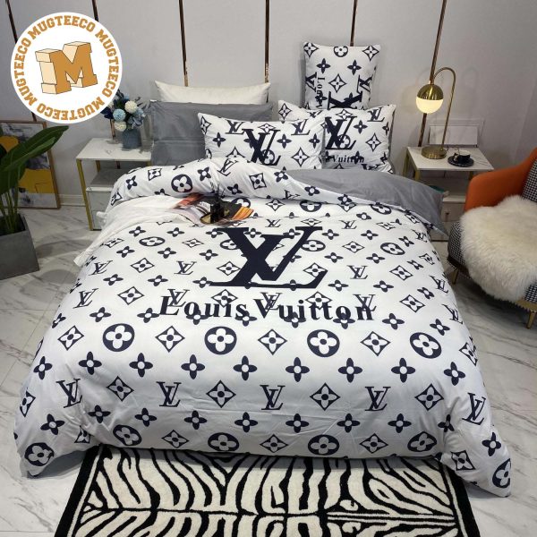 Luxury Louis Vuitton Big Logo In Classic White Monogram Background Bedding Set