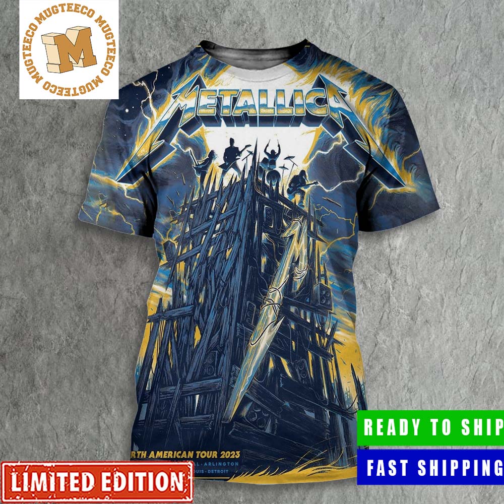 Metallica M72 World Tour North American Tour 2023 Los Angeles Exclusive Colorway Ver 1 Yellow And Blue 3D Shirt