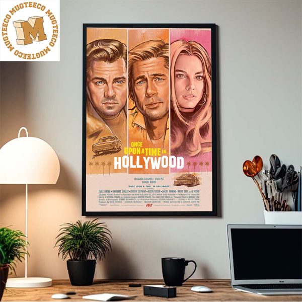 Once Upon A Time In Hollywood Leonardo DiCaprio Brad Pitt And Margot Robbie Vintge Style Home Decor Poster Canvas