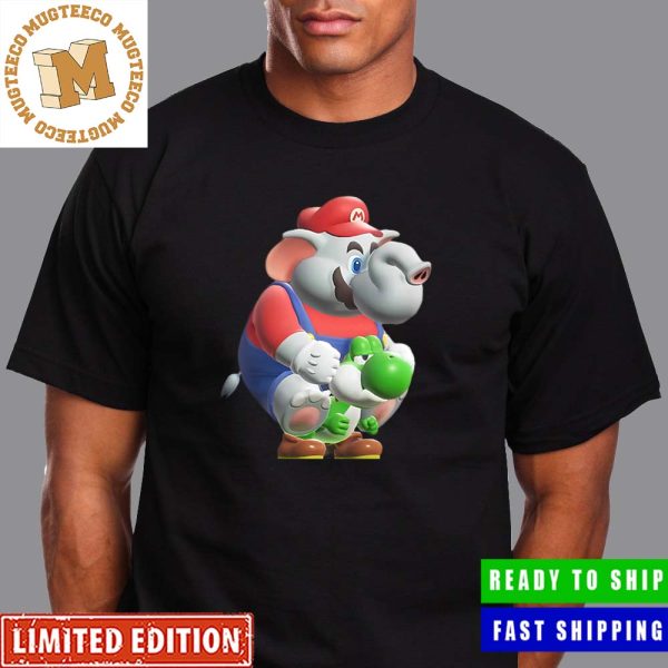 Super Mario Bros Wonder Elephant Mario Riding Yoshi Funny Unisex T-Shirt