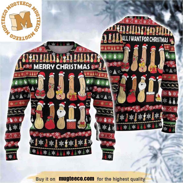 All I Want For Christmas Merry Dickmas Dirty Dicks Lined Up Knitting Pattern Black Funny Ugly Sweater