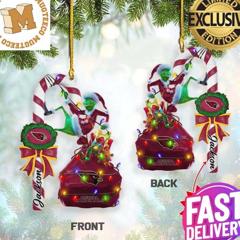 Arizona Cardinals Nfl Grinch Candy Cane Personalized Xmas Ts Christmas Tree Decorations 1255