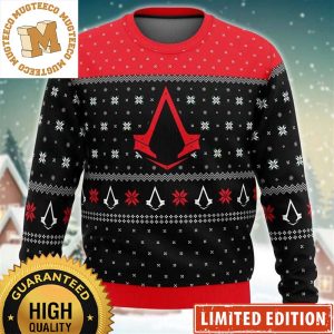 Assassins Creed Big Red Logo Knitting Snowflakes Holiday Ugly Sweater