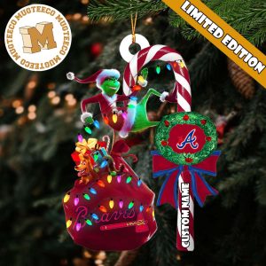 Atlanta Braves MLB Grinch Candy Cane Personalized Xmas Gifts Christmas Tree Decorations Ornament