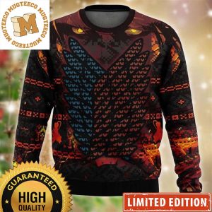 Attack On Titan Big Signature Logo Knitting Pattern Flames Christmas Ugly Sweater