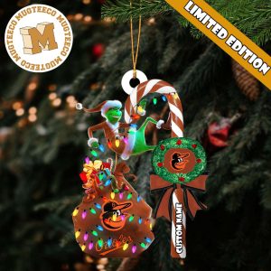 Baltimore Orioles MLB Grinch Candy Cane Personalized Xmas Gifts Christmas Tree Decorations Ornament