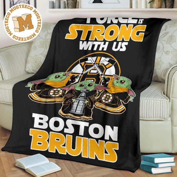 Boston Bruins Baby Yoda Fleece Blanket The Force Strong