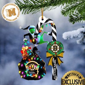 Boston Bruins NHL Grinch Candy Cane Personalized Xmas Gifts Christmas Tree Decorations Ornament
