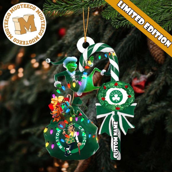 Boston Celtics NBA Grinch Candy Cane Personalized Xmas Gifts Christmas Tree Decorations Ornament