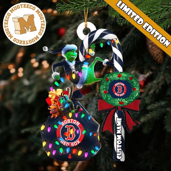 Boston Red Sox MLB Grinch Candy Cane Personalized Xmas Gifts Christmas Tree Decorations Ornament