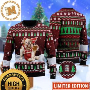 Budweiser Beer Bulldog Drinking Budweiser Funny Christmas Ugly Sweater