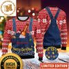 Budweiser Beer Merry Christmas Denim Overalls Effect Knitting Holiday Ugly Sweater