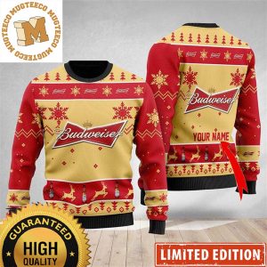 Budweiser Beer Signature Logo Snowflakes Knitting Pattern Personalized Christmas Ugly Sweater