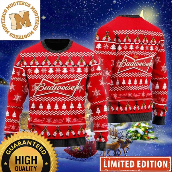 Budweiser Christmas Cheers With Beer Sinature Red Holiday Ugly Sweater 2023