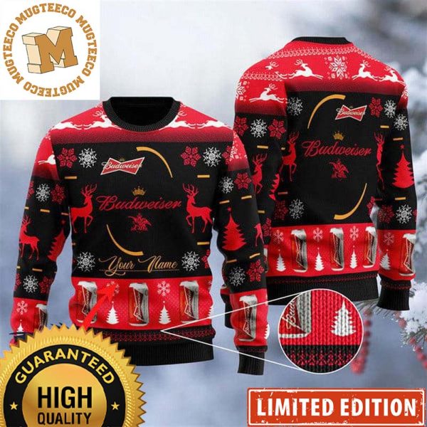 Budweiser Logo Personalized Black And Red Christmas Ugly Sweater