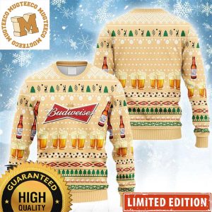 Budweiser Novelty Big Logo Cheers Beer Knitting Beige For Beer Lovers Christmas Ugly Sweater 2023