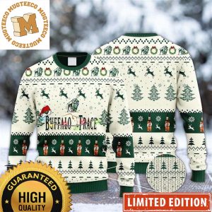 Buffalo Trace Bourbon With Christmas Lights And Santa Hat Reindeer Snowy Night Holiday Ugly Sweater