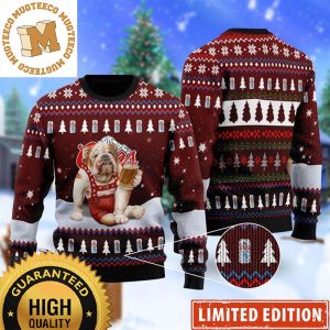 Bulldog Drink Coors Light Beer In The Snowy Night Funny Christmas Ugly Sweater