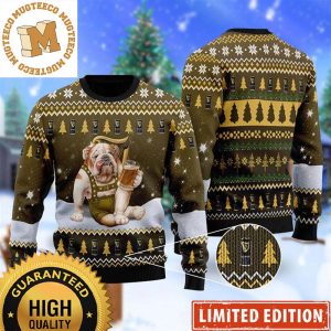 Bulldog Drink Guinness Beer In The Snowy Night Weed Color Funny Christmas Ugly Sweater